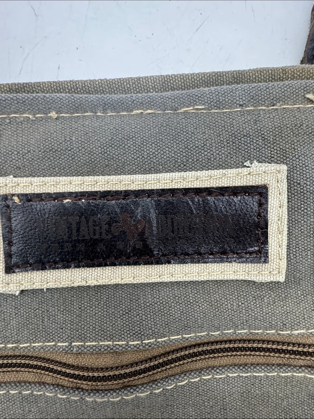 Vintage Addiction Canvas Tote Bag with Camouflage Patch - Olive Green